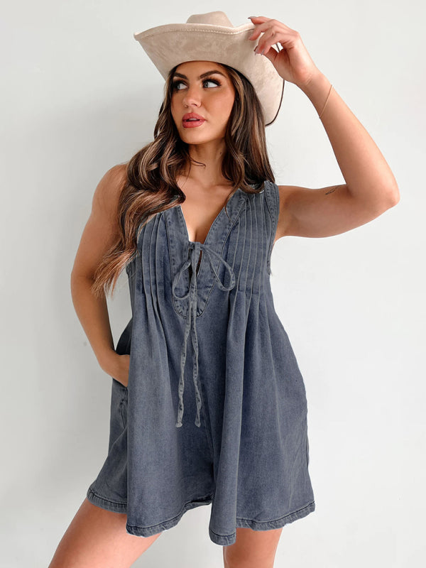 Street Fashion Sleeveless Short Sleeve Shorts Denim Jumpsuit