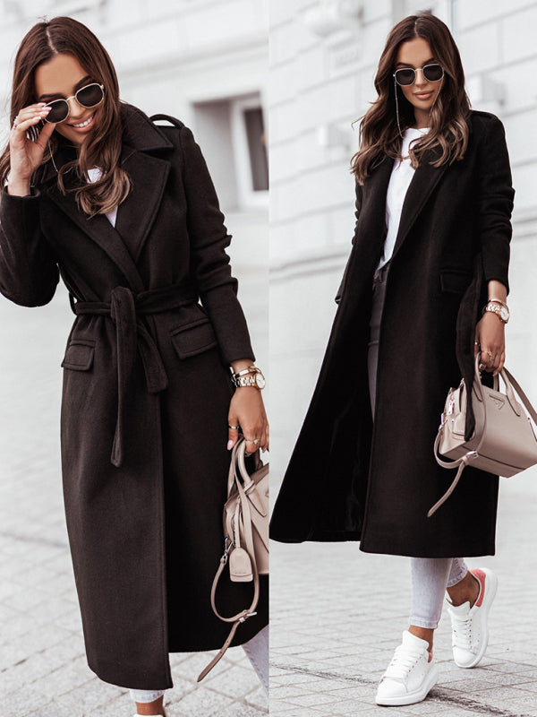 Autumn and Winter Simple Long-Sleeved V-Neck Tie Jacket