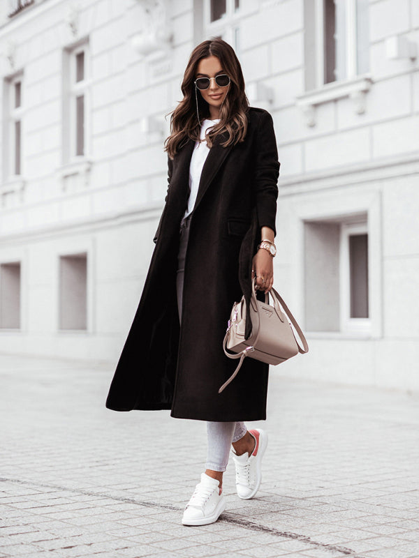 Autumn and Winter Simple Long-Sleeved V-Neck Tie Jacket