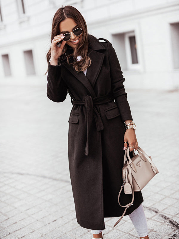 Autumn and Winter Simple Long-Sleeved V-Neck Tie Jacket