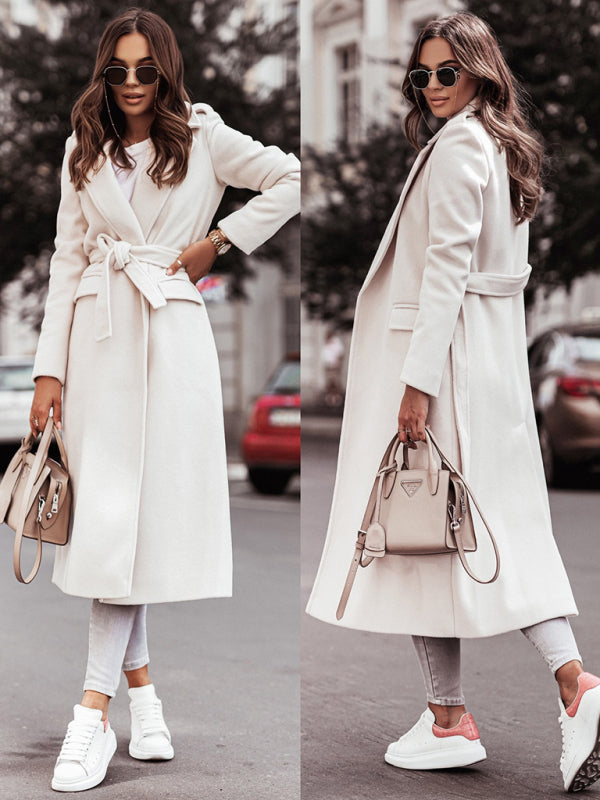 Autumn and Winter Simple Long-Sleeved V-Neck Tie Jacket