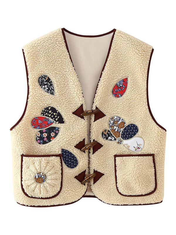 Lambs Wool Vest With Appliqué Embroidery