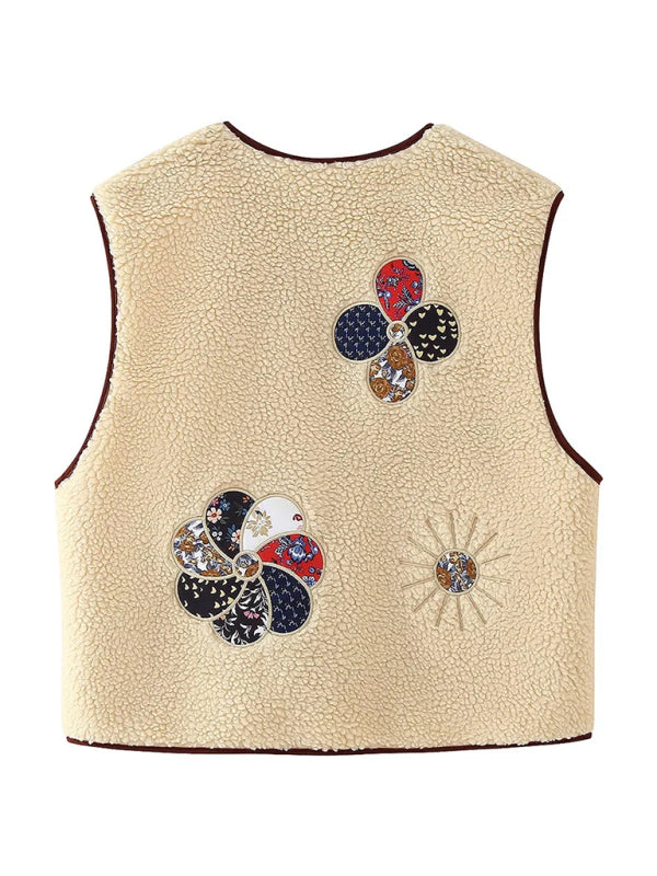 Lambs Wool Vest With Appliqué Embroidery