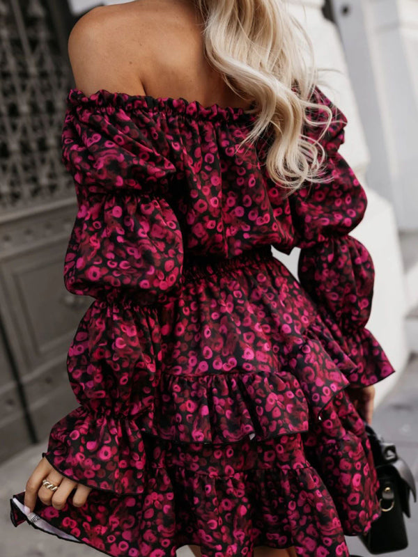 One-Shoulder Ruffled Waist Solid Color Long-Sleeved Tie Dress