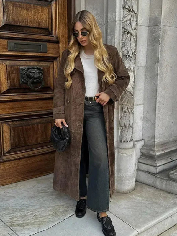 Khaki Trench Coat Double Breasted Lapel Coat