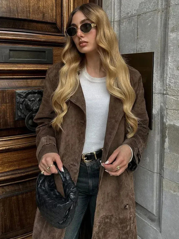 Khaki Trench Coat Double Breasted Lapel Coat