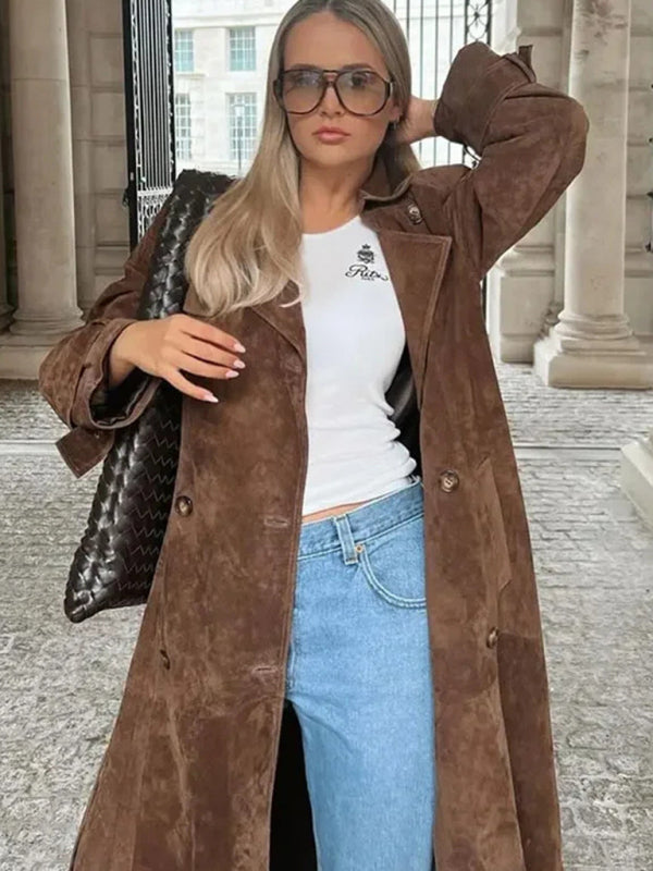 Khaki Trench Coat Double Breasted Lapel Coat