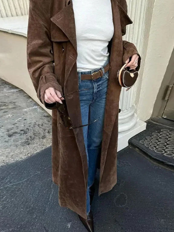 Khaki Trench Coat Double Breasted Lapel Coat