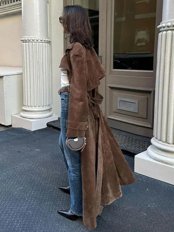 Khaki Trench Coat Double Breasted Lapel Coat