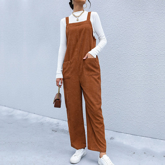 Women's Corduroy Pants Loose Solid Color Overalls