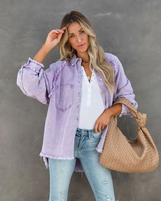 Casual Fringed Ripped Loose Denim Jacket