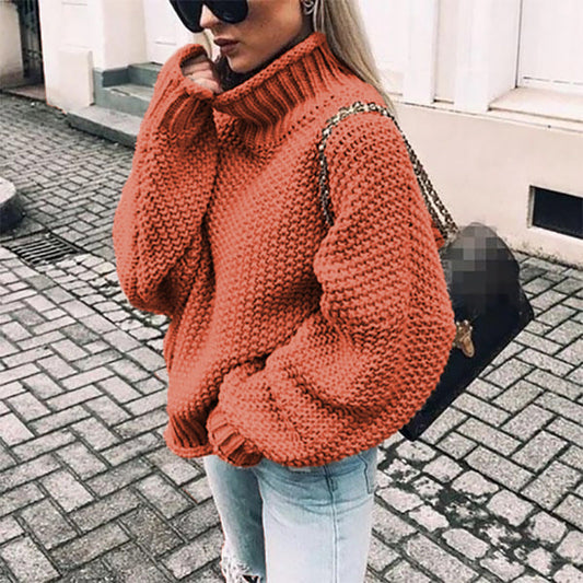 Thick Chunky Half Turtleneck Bat-Sleeve Sweater