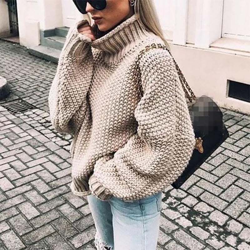 Thick Chunky Half Turtleneck Bat-Sleeve Sweater