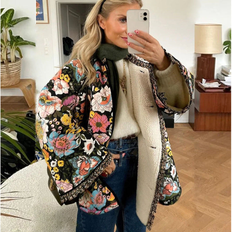 Trendy Loose Winter Print Quilted Coat