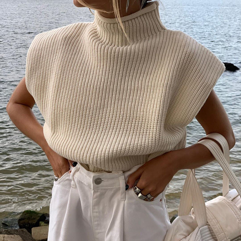 Solid Color Sexy Turtleneck Short-Sleeved Sweater Top