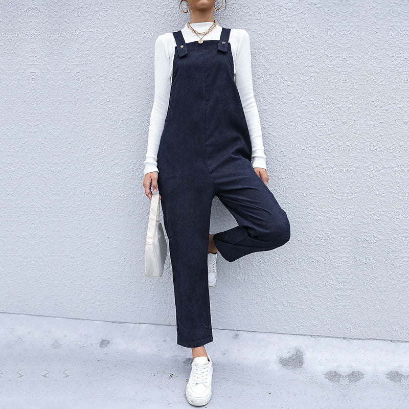 Women's Corduroy Pants Loose Solid Color Overalls