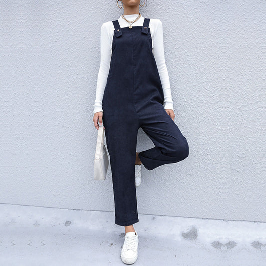 Women's Corduroy Pants Loose Solid Color Overalls