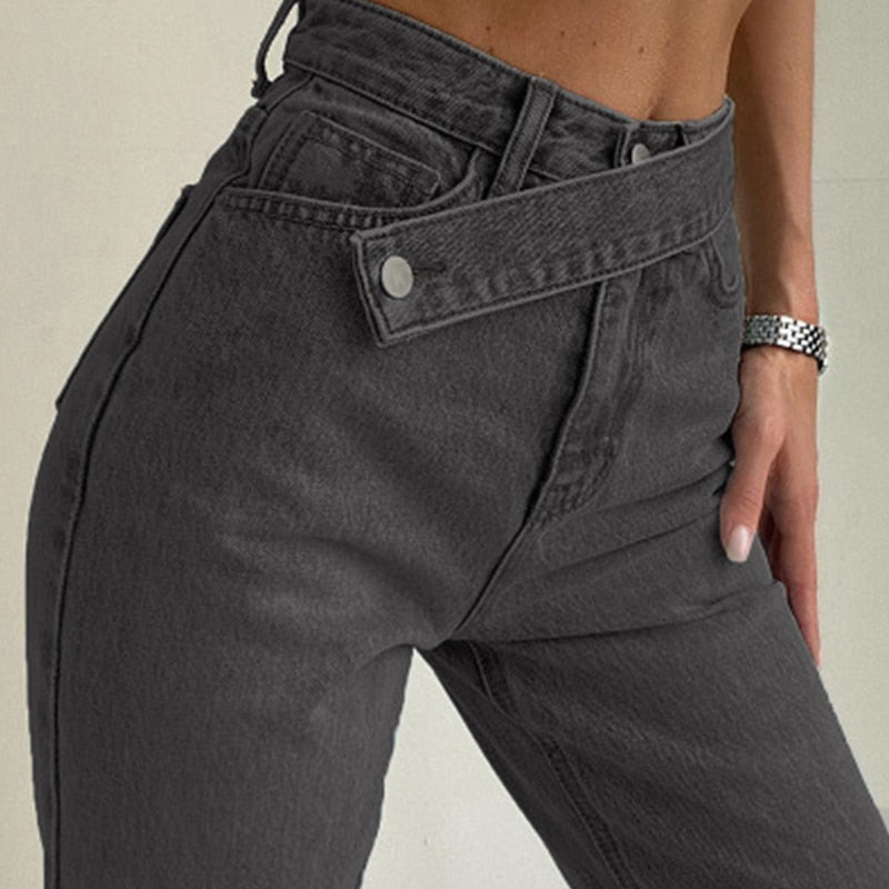 Straight Leg Denim With Double Button