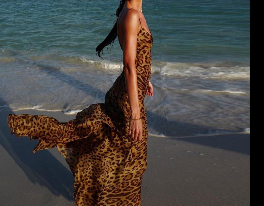Mesh See Through Leopard Print Maxi Dress