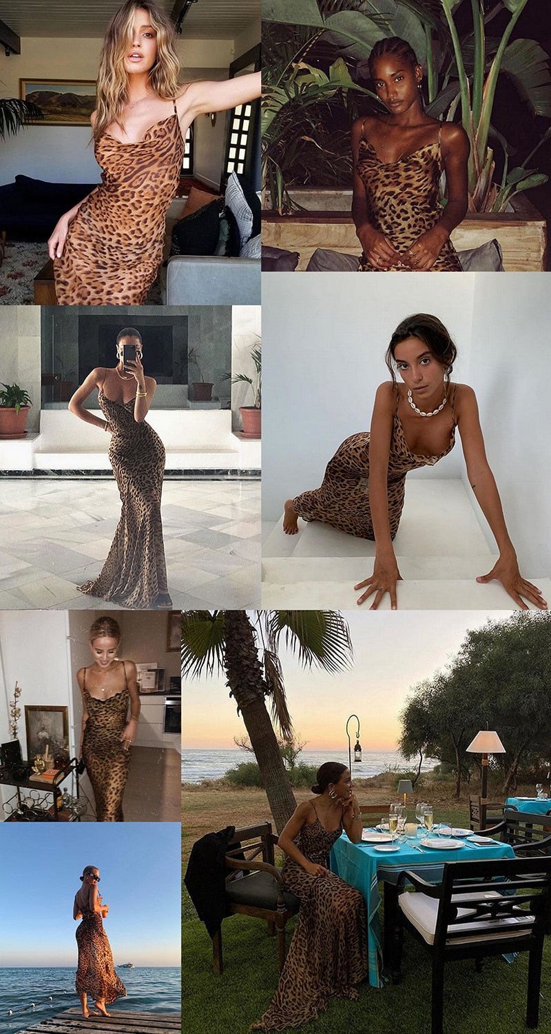 Mesh See Through Leopard Print Maxi Dress