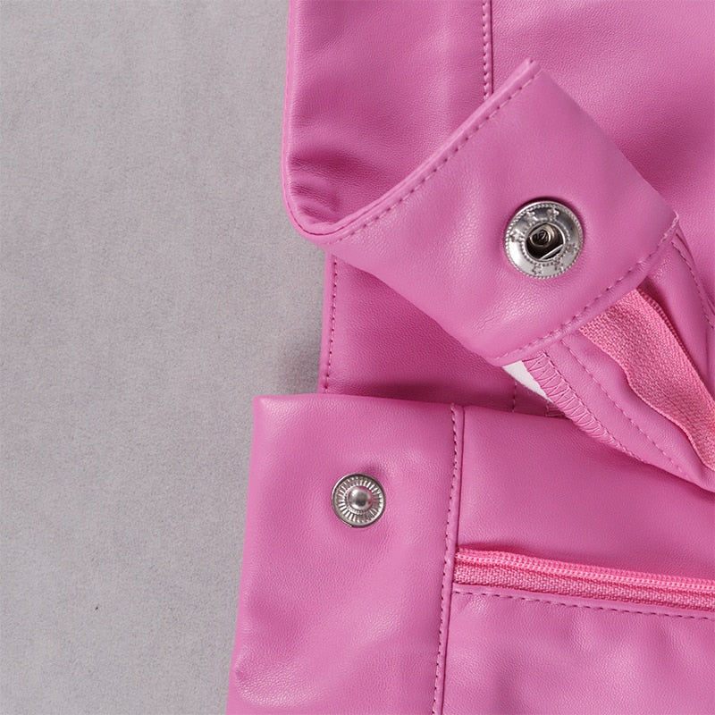 Pink Faux Leather Two Piece Skirt And Bralette Set