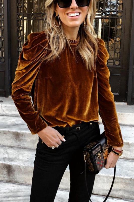 Women's Velvet Puff Long Sleeve Temperament Blouse