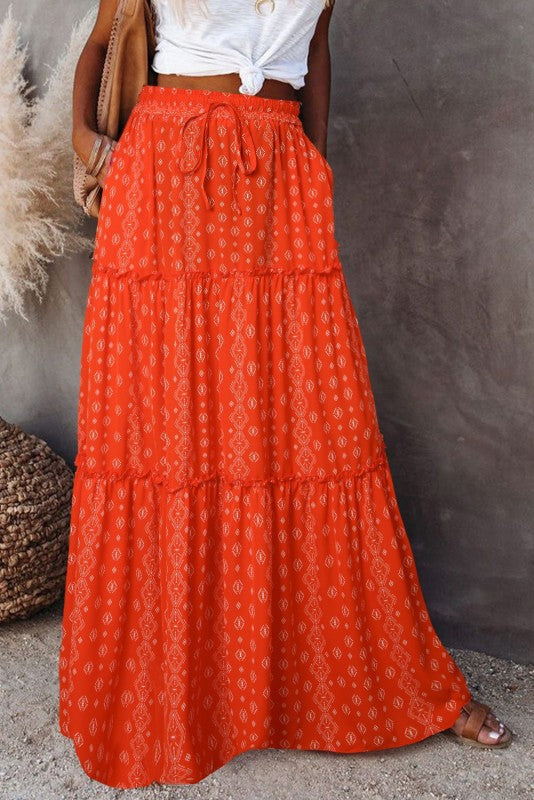 New Bohemian Style Skirt European and American Loose Casual High Waist Long Skirt