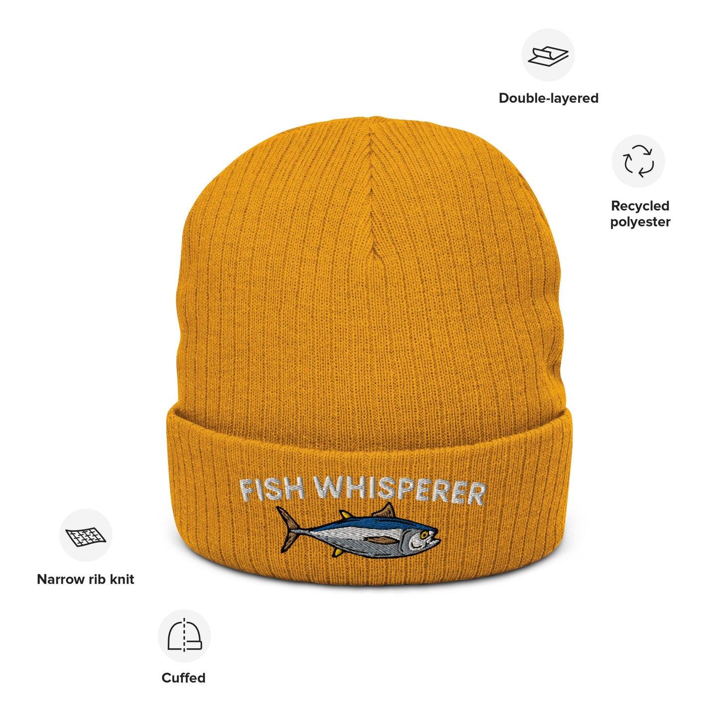 Fish Whisperer Ribbed Knit Beanie, Fishing Hat, Gift for Fisherman, Gift for Him