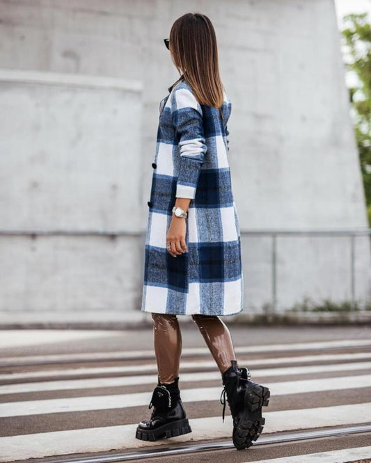 Women's Mid-length Plaid Woolen Printed Coat