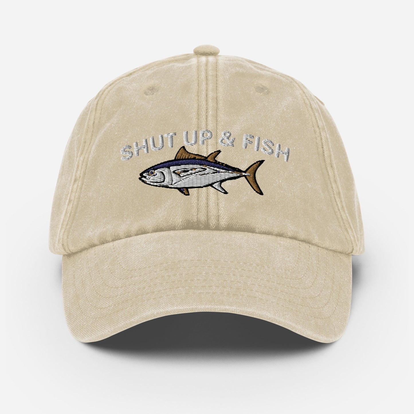 Shut Up and Fish Vintage Hat, Worn Rugged Dad Hat, Fisherman Fishing Gift, Lake Baseball Cap