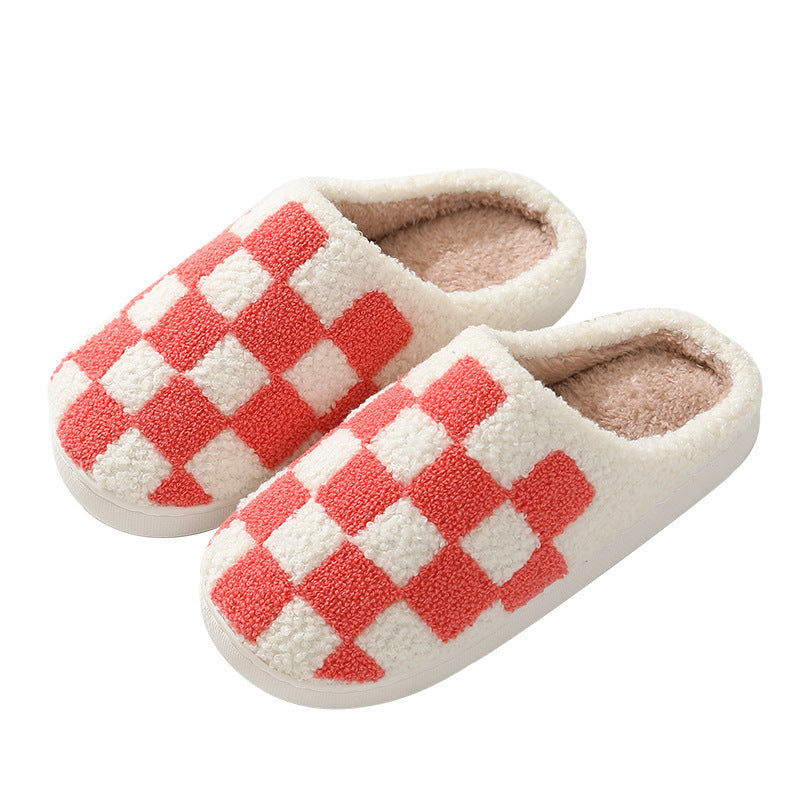 Colorful Plaid Pattern Unisex Home Winter Wool Slippers